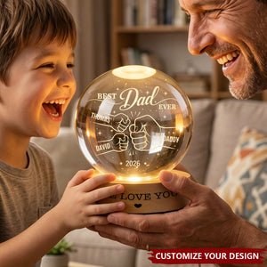 Custom Dad Grandpa Kids Holding Hands - Personalized Crystal Ball Night Light, Father’s Day Gift