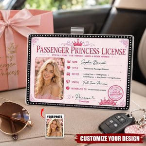 Custom Photo Funny Passenger Princess License - Personalized Acrylic Car Visor Clip