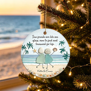 Custom Sea Glass Coastal Friendship Gift for Besties - Personalized Ceramic Christmas Ornament