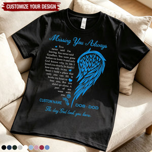 Missing You Always Custom Name Date Angel Wing Tee - Personalized Memorial T-Shirt