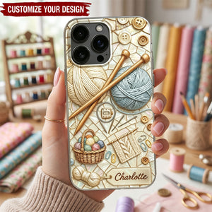 Soft Crochet Knit Phone Case with Custom Name, Gift for Knitting Enthusiasts - Personalized Knit Pattern Phone Case