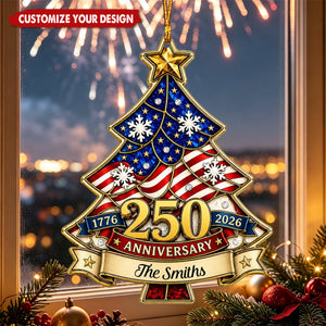 Custom Family Patriotic Christmas Ornament US 250th Since 1776 Made in USA - Personalized Acrylic Ornament