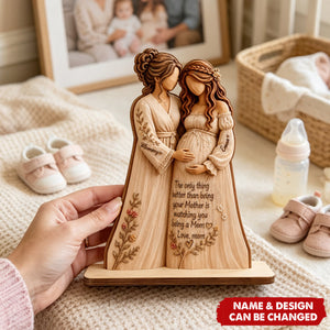 Personalized Double-Layer Wooden Pregnancy Plaque, Custom Name Gift for New Grandma & Mom