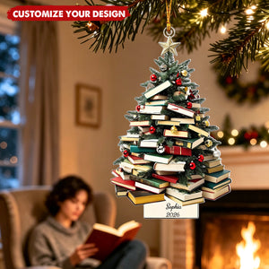 Custom Book Tree Christmas Ornaments for Book Lovers, Book Club Gifts - Personalized Acrylic Ornament