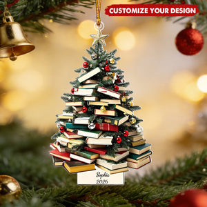 Custom Book Tree Christmas Ornaments for Book Lovers, Book Club Gifts - Personalized Acrylic Ornament