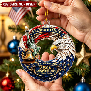 Patriotic Bald Eagle America 250th Anniversary Ornament - Personalized Acrylic Ornament