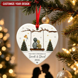 Custom Couple Heart Ceramic Ornament, First Christmas Newlywed Keepsake Tree Gift