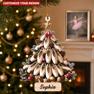 Personalized Acrylic Ballet Shoes Christmas Tree Ornaments, Custom Ballerina Dancer Gift