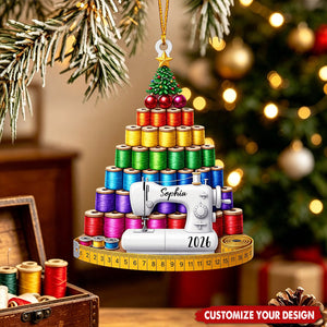 Personalized Acrylic Ornament, Sewing Thread Spool Christmas Tree Decor