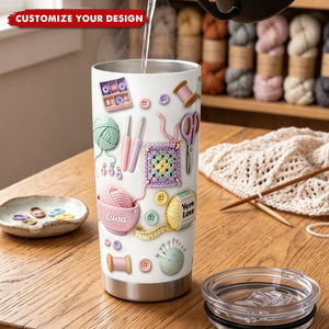 Personalized Crochet Tumbler, Gift for Yarn & Crochet Lovers, Sewing Gift for Mom