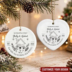 Personalized New Home Ceramic Ornament, Custom Name & Address Housewarming First Christmas Keepsake