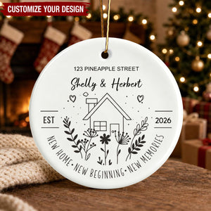 Personalized New Home Ceramic Ornament, Custom Name & Address Housewarming First Christmas Keepsake