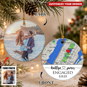 Personalized Ceramic Ornament - Custom Photo, Map & Location Engagement Gift for Couple