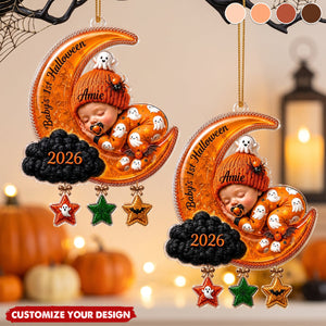 Baby Sleep On The Moon - Personalized Baby First Halloween Acrylic Ornament