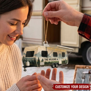 Personalized Camping Trailer Acrylic Ornament, Custom Christmas RV Family Gift