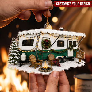 Personalized Camping Trailer Acrylic Ornament, Custom Christmas RV Family Gift