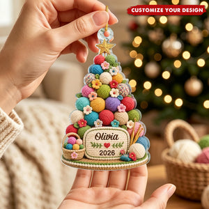 Personalized Acrylic Christmas Tree Ornament, Custom Knit Decoration for Knitters