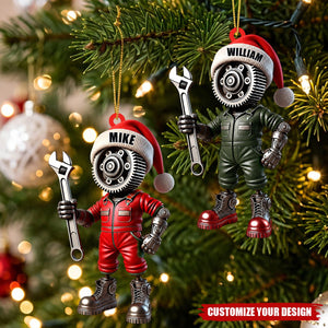 Personalized Mechanic Santa Hat Acrylic Ornament, Gift for Repair Enthusiasts