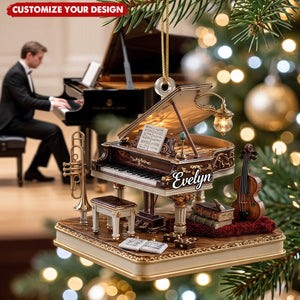 Personalized Grand Piano Acrylic Ornament, Custom Music Lover Christmas Keepsake