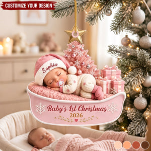Personalized Baby First Christmas Acrylic Ornament, New Baby Shower Keepsake Gift