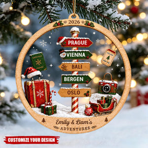 Personalized Adventure Travel Ornament, Holiday Gift for Family & Couple