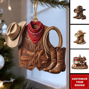 Personalized Acrylic Western Cowboy Hat Boots Ornament, Rodeo Country Saddle Keepsake