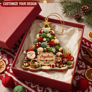 Personalized Yarn Christmas Tree Acrylic Ornament, Gift for Knitting & Crochet Lovers