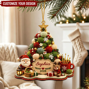 Personalized Yarn Christmas Tree Acrylic Ornament, Gift for Knitting & Crochet Lovers