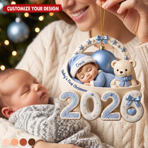 Custom Name 2026 Baby First Christmas Acrylic Ornament, Newborn Keepsake Xmas Gift