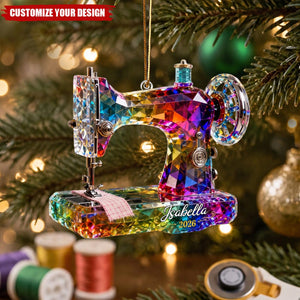 Personalized Acrylic Sewing Machine Ornament, Custom Seamstress Quilter Christmas Keepsake