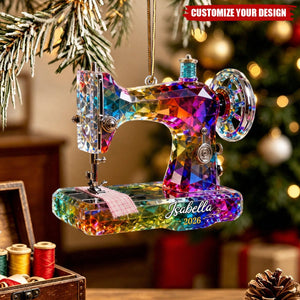 Personalized Acrylic Sewing Machine Ornament, Custom Seamstress Quilter Christmas Keepsake