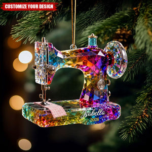 Personalized Acrylic Sewing Machine Ornament, Custom Seamstress Quilter Christmas Keepsake
