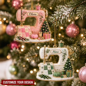 Personalized Vintage Sewing Machine Acrylic Ornament, Custom Name Gift for Quilters