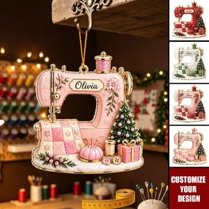 Personalized Vintage Sewing Machine Acrylic Ornament, Custom Name Gift for Quilters