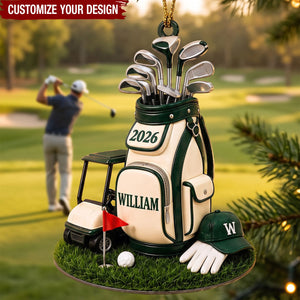 Personalized Golf Bag Acrylic Ornament, Custom Name Christmas Gift for Golf‑Loving Dad