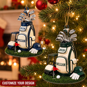 Personalized Golf Bag Acrylic Ornament, Custom Name Christmas Gift for Golf‑Loving Dad