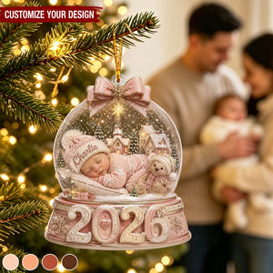 Personalized 2026 Baby First Christmas Acrylic Ornament, Custom Name Snow Globe Newborn Gift