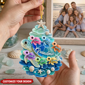 Personalized Turtle Grandma Grandkids Acrylic Christmas Ornament, Gift for Grandma