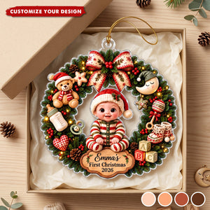 Personalized Baby 1st Christmas Acrylic Wreath Ornament, Custom Baby Name Christmas Keepsake