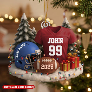 Personalized Acrylic Football Ornament, Custom Jersey and Helmet