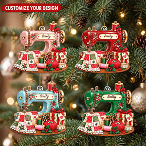 Personalized Sewing Machine Acrylic Christmas Ornament, Custom Name Sewing Lover Decor