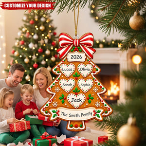 Personalized Gingerbread Tree Acrylic Ornament, Custom Family Name Christmas Keepsake