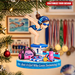 Personalized Swim Girl Acrylic Ornament, Gift for Swimmers & Daughters