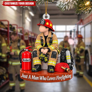 Personalized Firefighter Christmas Ornament, Custom Name & Number Gift For Firefighter