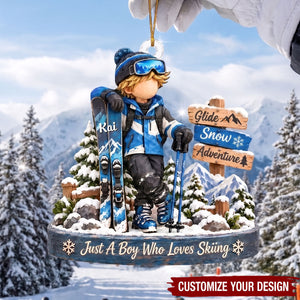 Personalized Ski Boy Christmas Ornament, Winter Sports Keepsake For Him