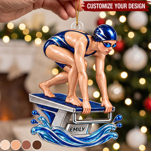 Personalized Swimming Christmas Ornament, Custom Name Swim Start Block Swim Team Gift Souvenir