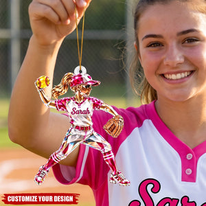 Personalized Softball Name Acrylic Christmas Ornaments, Team Souvenir Gifts