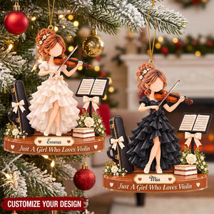 Personalized Violin Girl Christmas Ornament, Custom Name Gift For Violin Lover