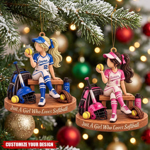 Personalized Softball Girl Ornament, Custom Name & Number Christmas Tree Decor