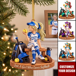 Personalized Softball Girl Ornament, Custom Name & Number Christmas Tree Decor